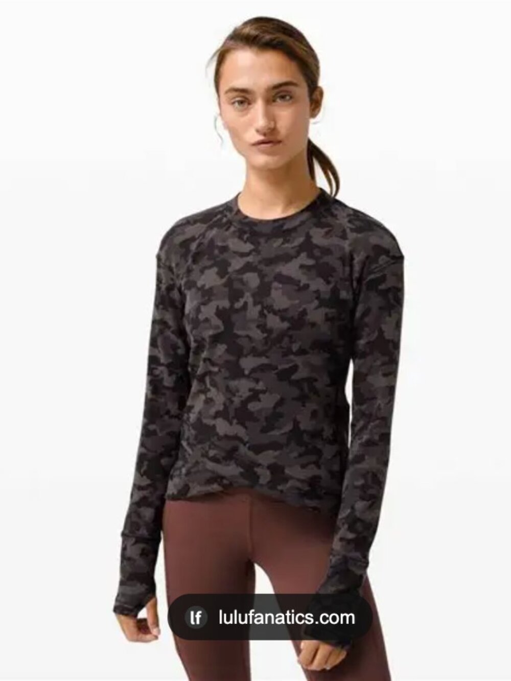 lululemon Close to Crossing Long Sleeve Camo Jacquard Black/Grey Rulu Sz 8